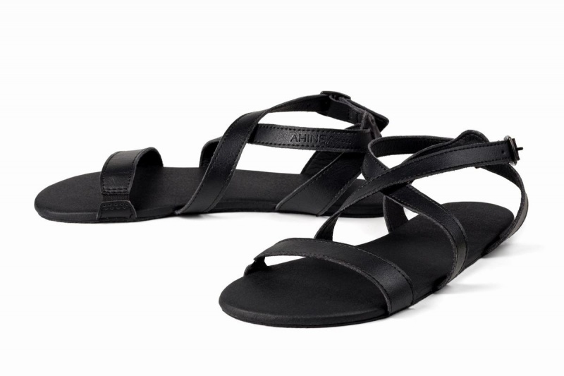 Black Ahinsa Hava Barefoot Women's Sandals | PUR9952YV