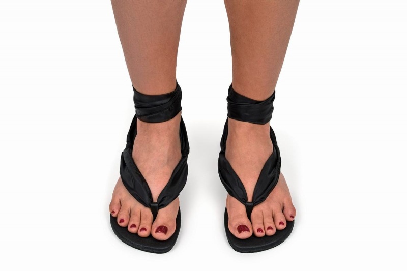 Black Ahinsa Ribbon Ankle-tie Barefoot Women's Sandals | IYI4993OO