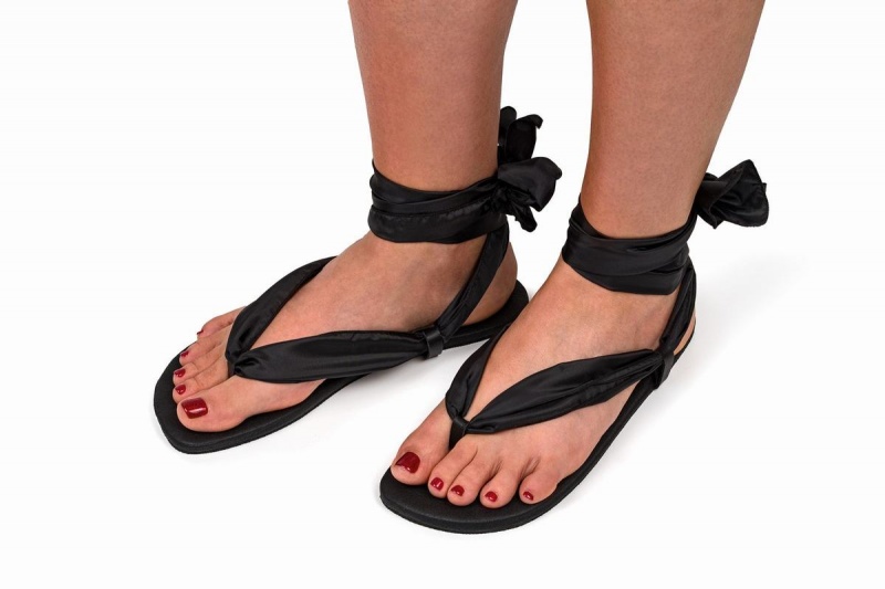 Black Ahinsa Ribbon Ankle-tie Barefoot Women\'s Sandals | IYI4993OO