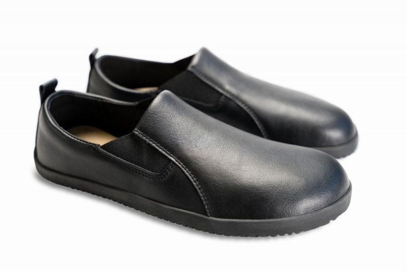 Black Ahinsa Vegan Leather Barefoot Men's Slip On Sneakers | QUC2545IZ