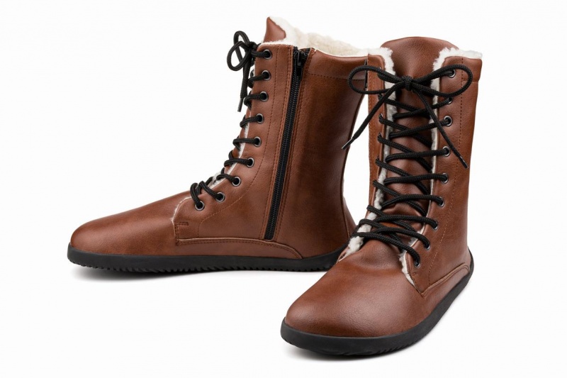 Brown Ahinsa Jaya Zip-up Barefoot Women's Winter Boots | TEP4598ZV