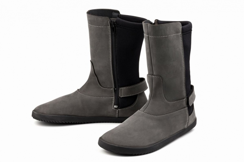 Grey Ahinsa Nubuck Barefoot Women's Mid-Calf Boots | WRR1267YC