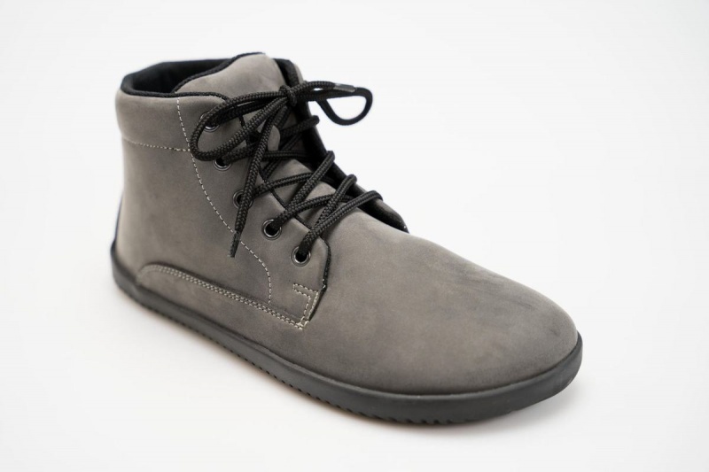 Grey Ahinsa Sundara Nubuck Barefoot Men's Ankle Boots | GIP537ZI